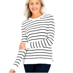 Style & Co Sweater Knit Crewneck Long Sleeve Black White Striped Size XXL NWT
